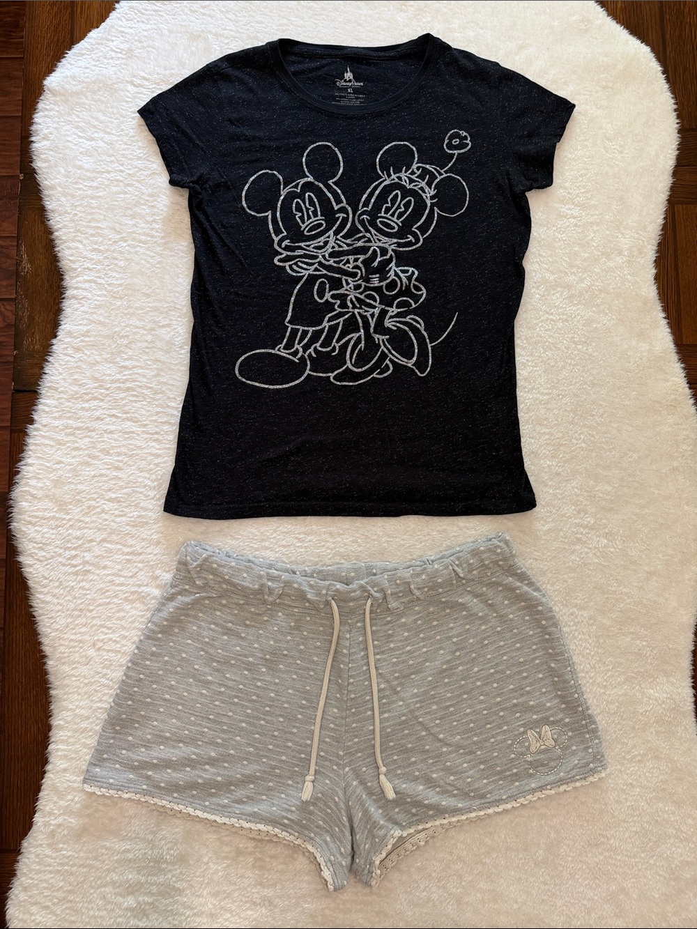 Disney Parks Mickie & Minnie Mouse  Glitter Tee and Embroidered Shorts Set